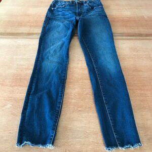 Good American Good Waist Crop Skinny Jeans Women 4/27 Blue Mid Rise Raw Hem